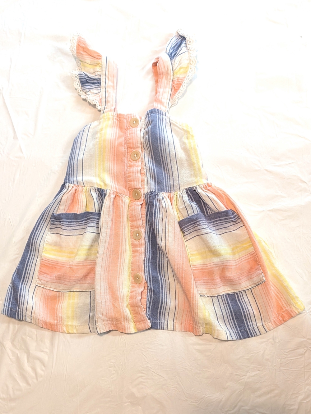 Jessica Simpson Girls Size 2T Pastel Striped Sundress Summer Pink Purple Yellow